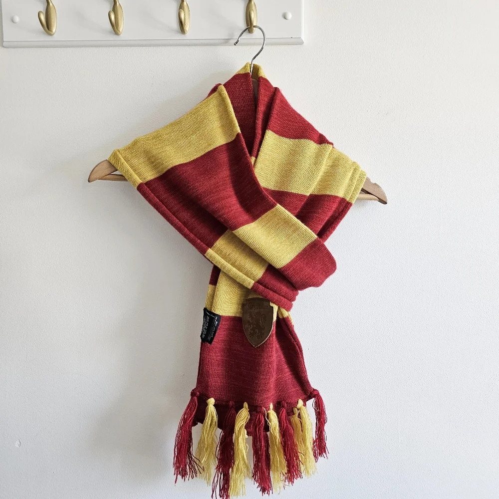 Harry Potter Gryffindor Striped Red Yellow Knit Neck Scarf  84” Fringe